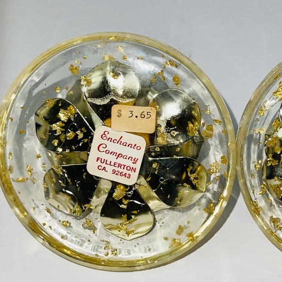 Lot 2 Lucite 12" Candles AND Candleholders gold flakes Enchanto Co of California - Picture 10 of 12
